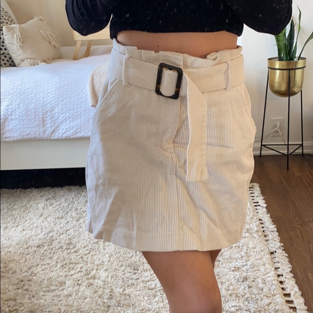 Zara Cream Corduroy Belted Skirt